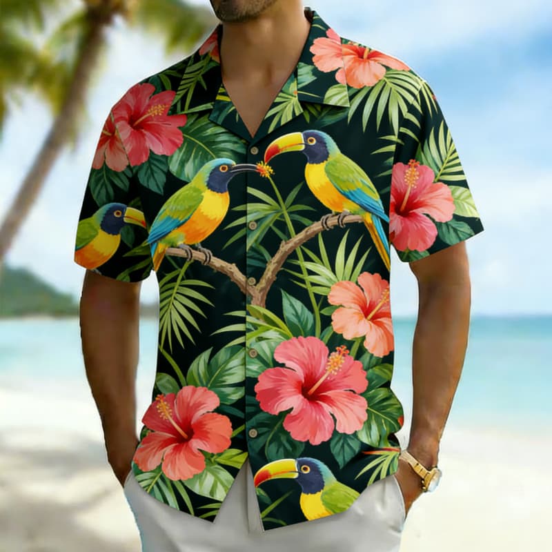 Outdoor Adventure Vacations - Chemise boutonnée pour homme, imprimé oiseaux